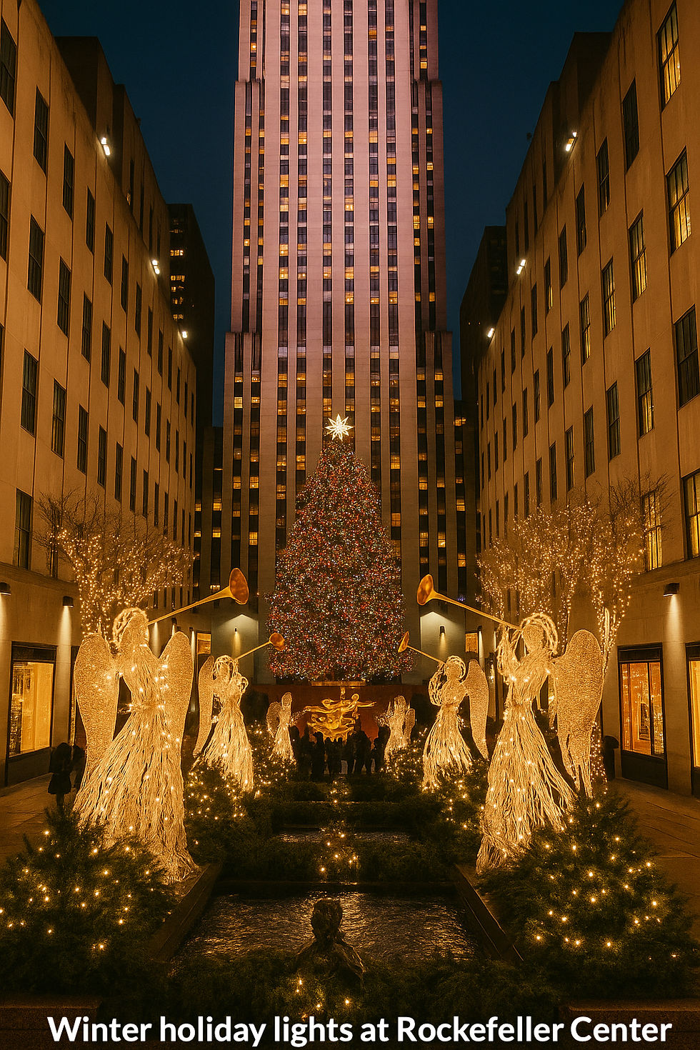 Winter holiday lights at Rockefeller Center