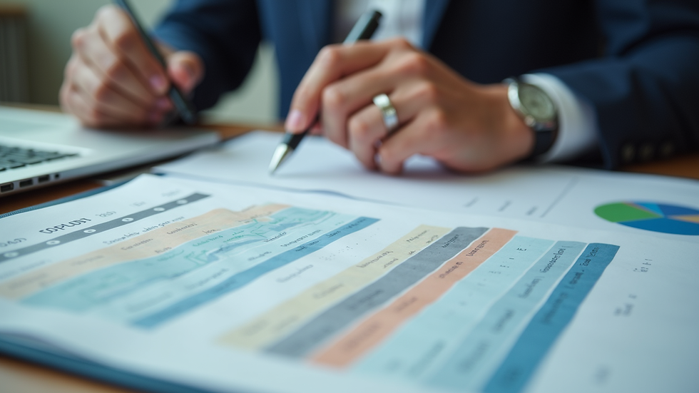 Close-up view of a manager reviewing a 30-60-90 day plan on a laptop