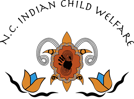 N.C. Indian Child Welfare. Orange turtle with hand to represent missing and murdered indigenous children lost in boarding schools. Cherokee spiral design. Orange flowers and leaf/vine design.