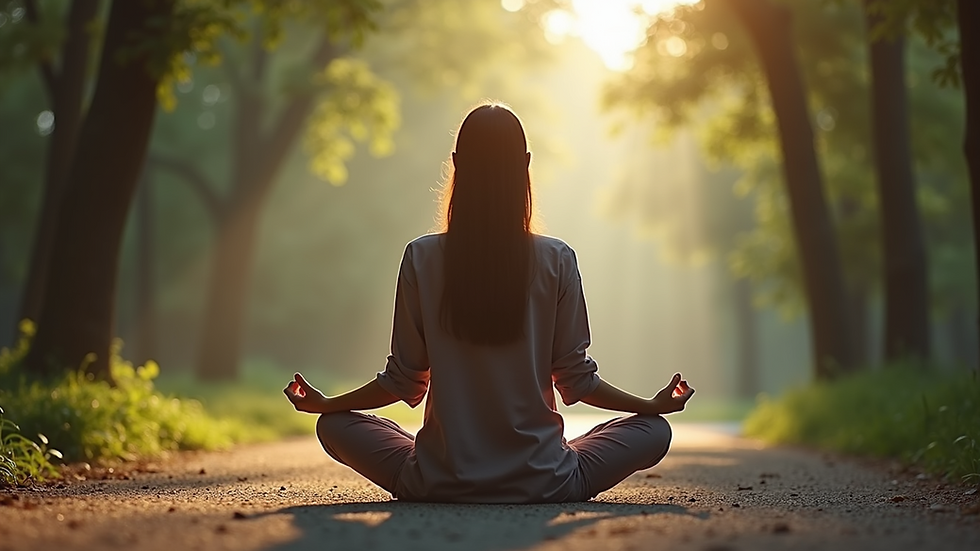 Close-up view of a person meditating in a serene environment