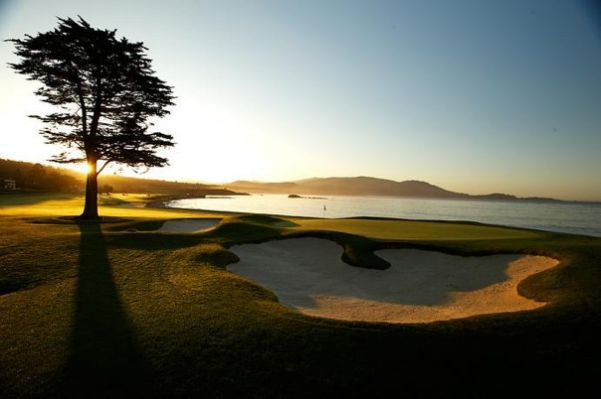 Alex looking back down 18 at Pebble Beach
