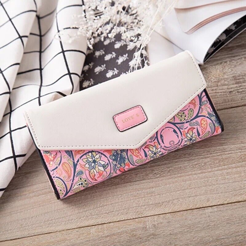 Thumbnail: Fashion Women Leather Envelope Clutch Wallet Long Card Holder Purse Bag Handbag
