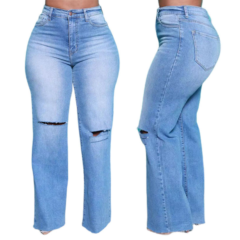 Summer New Arrival Plus Size Distressed Denim Straight‑Leg Jeans