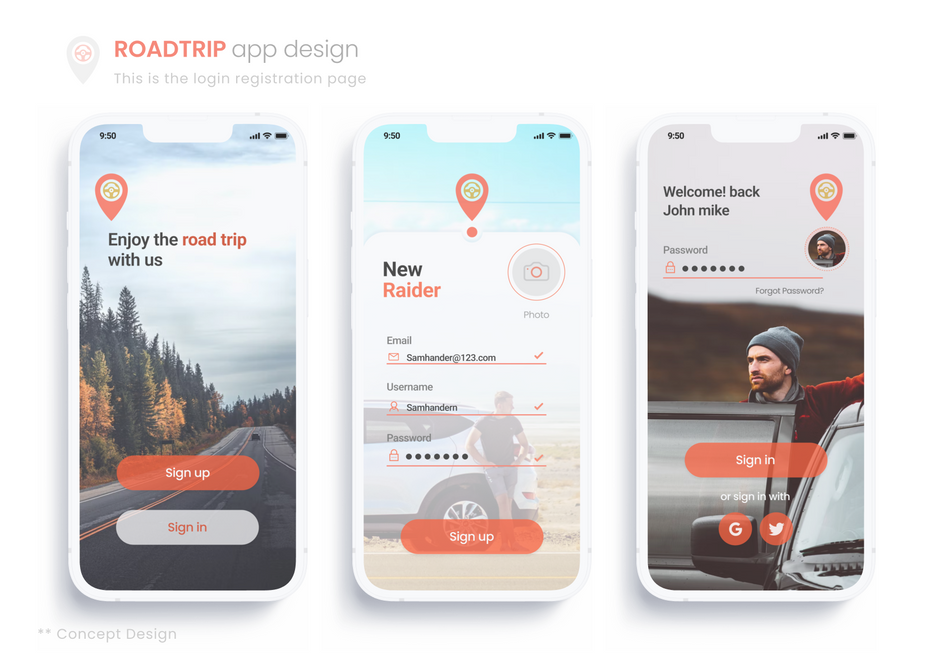 Roadtrip app design