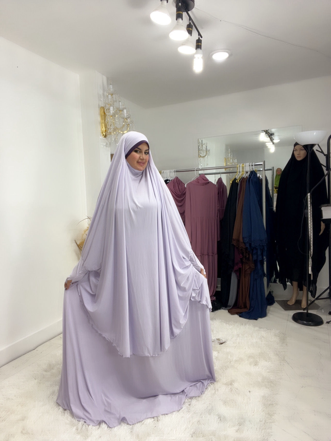lycra khimar wide skirt set