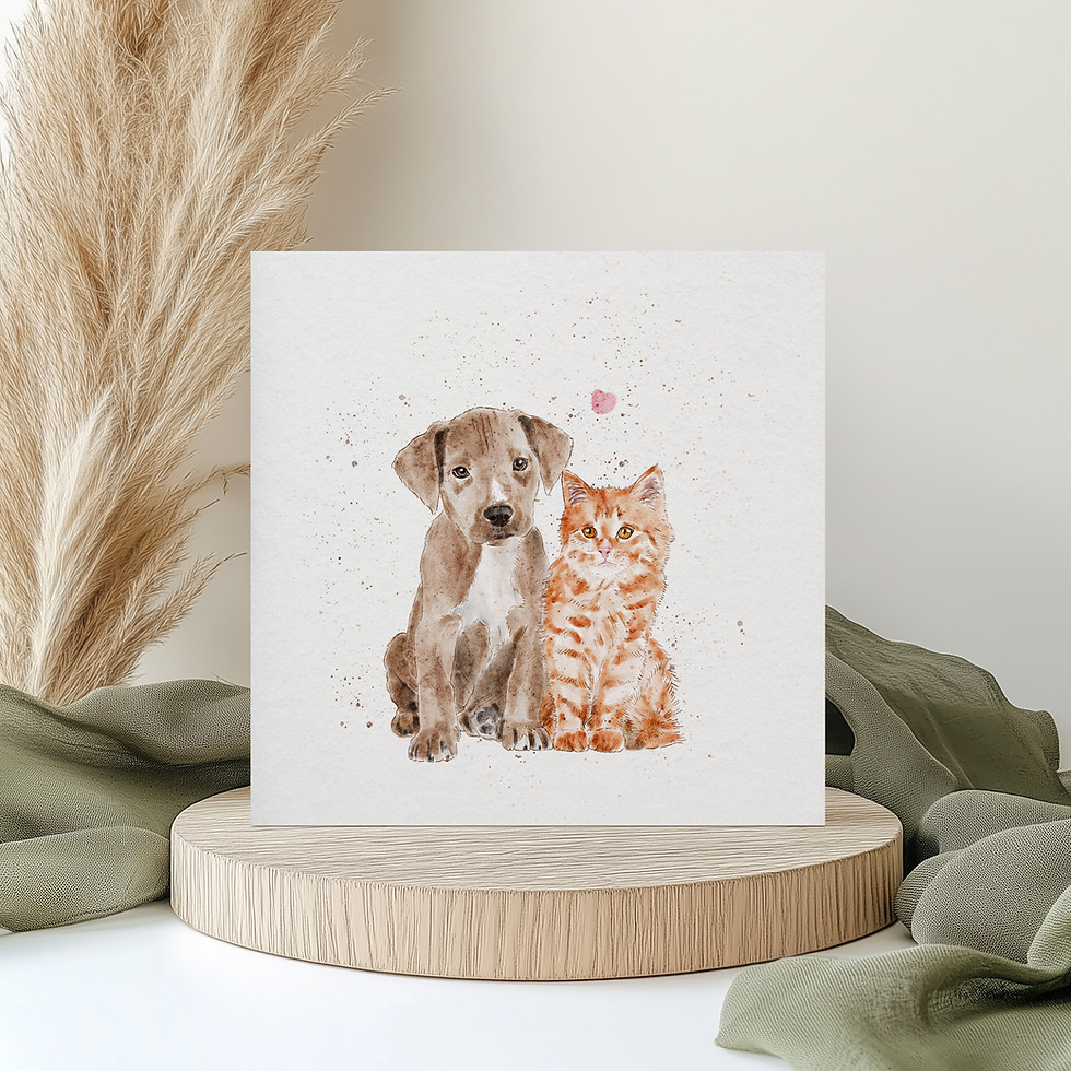 Card featuring a cute puppy and kitten