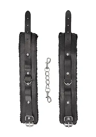 Thumbnail: Shots - Ouch! B&W - Plush Bonded Leather Ankle Cuffs w Adjustable Straps