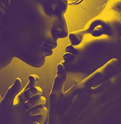 A passionate and intimate moment between a deeply connected couple in a dimly lit setting. Their eyes are locked with longing, their faces inches apart, radiating raw desire and emotional intensity. Soft golden lighting enhances the sensual atmosphere, casting shadows that highlight their connection. This evocative image captures the depth of romance and anticipation, making it a perfect visual representation of an erotic and steamy love story