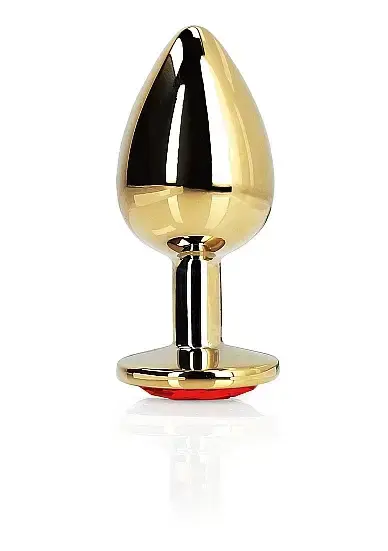 Thumbnail: Shots - Ouch! - Heart Gem Butt Plug - Gold / Ruby Red - Medium