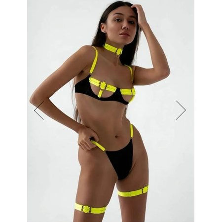 Zanark Neon Chartreuse Yellow & Black Lingerie Set in MEDIUMLARGE