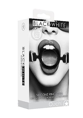 Shots - Ouch! B&W - Silicone Ring Gag w Adjustable Bonded Leather Straps