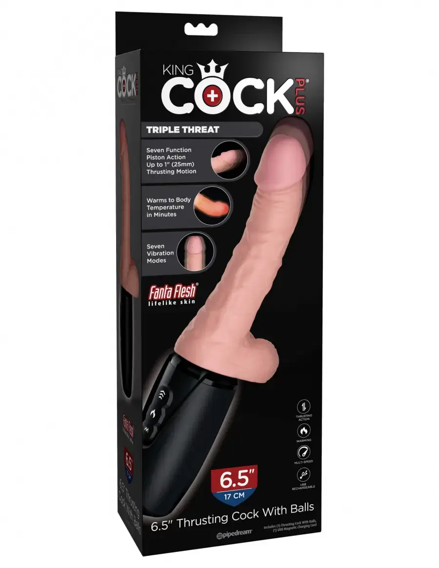 King Cock Plus 6.5" Thrusting Cock with Balls - Flesh