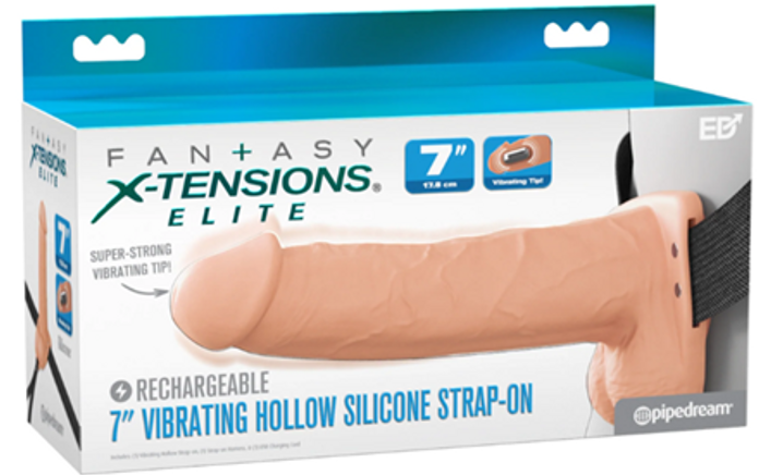 Fantasy X-Tensions Elite 7" Vibrating Hollow Silicone Strap-On - Light