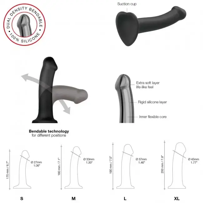 Thumbnail: StrapOnMe Semi-Realistic Dual Density Bendable Dildo Black L (MSRP CAD$119.99)