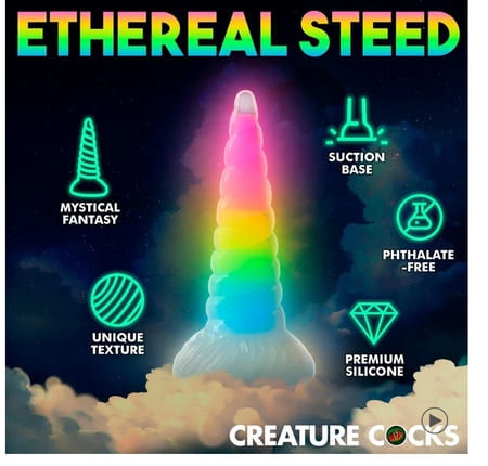 Creature Cocks - Uni-Glow Glow-In-The-Dark Rainbow Silicone Dildo