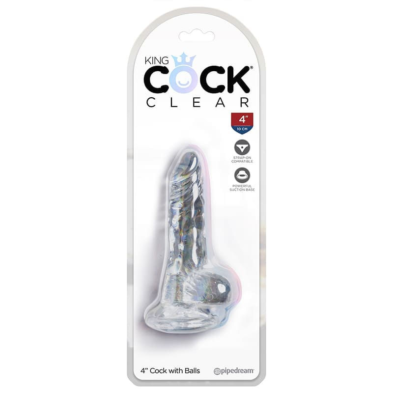 King Cock Clear 4″ Cock With Balls in package