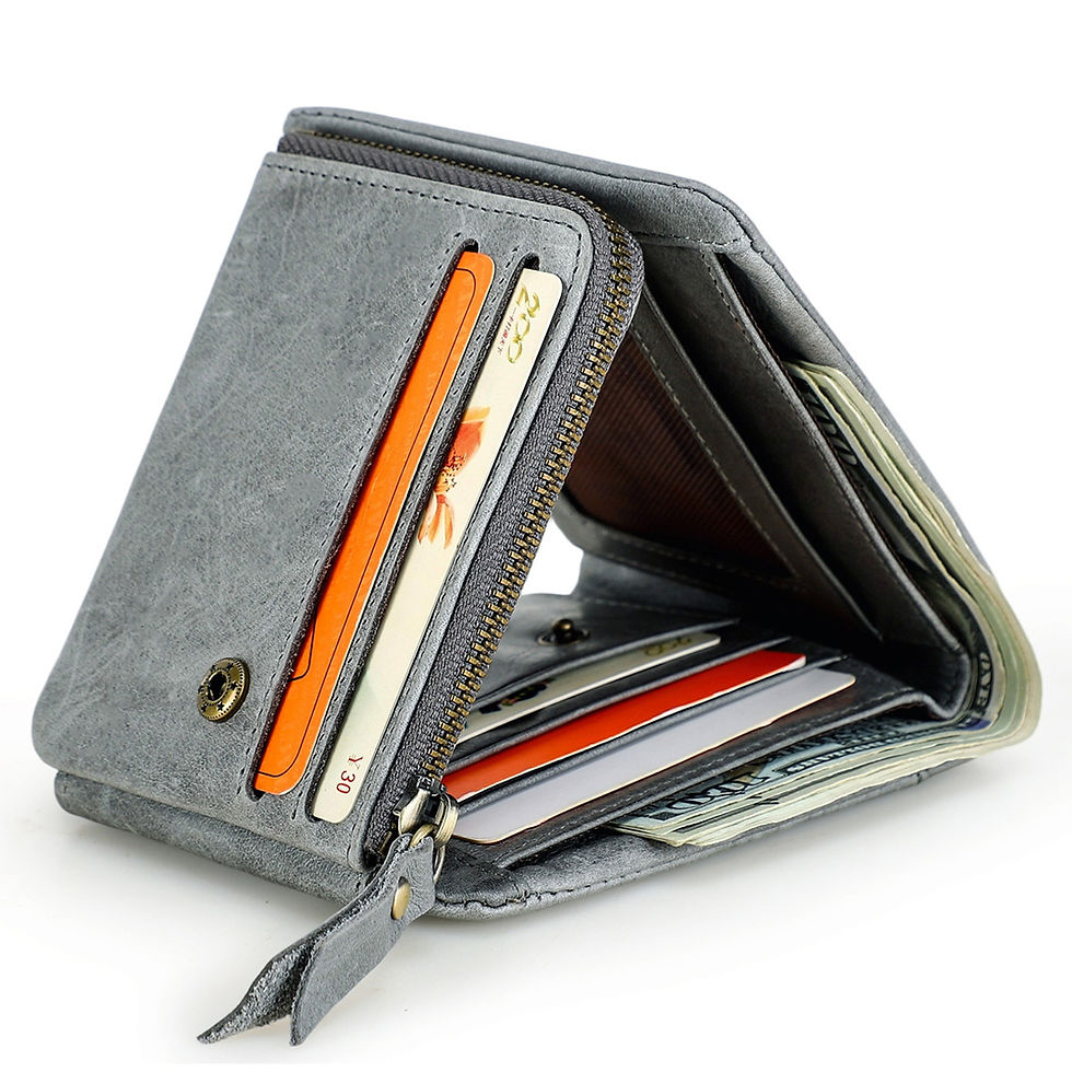 Thumbnail: CONTACT’S Men’s Vintage Crazy Horse Leather Trifold Wallet