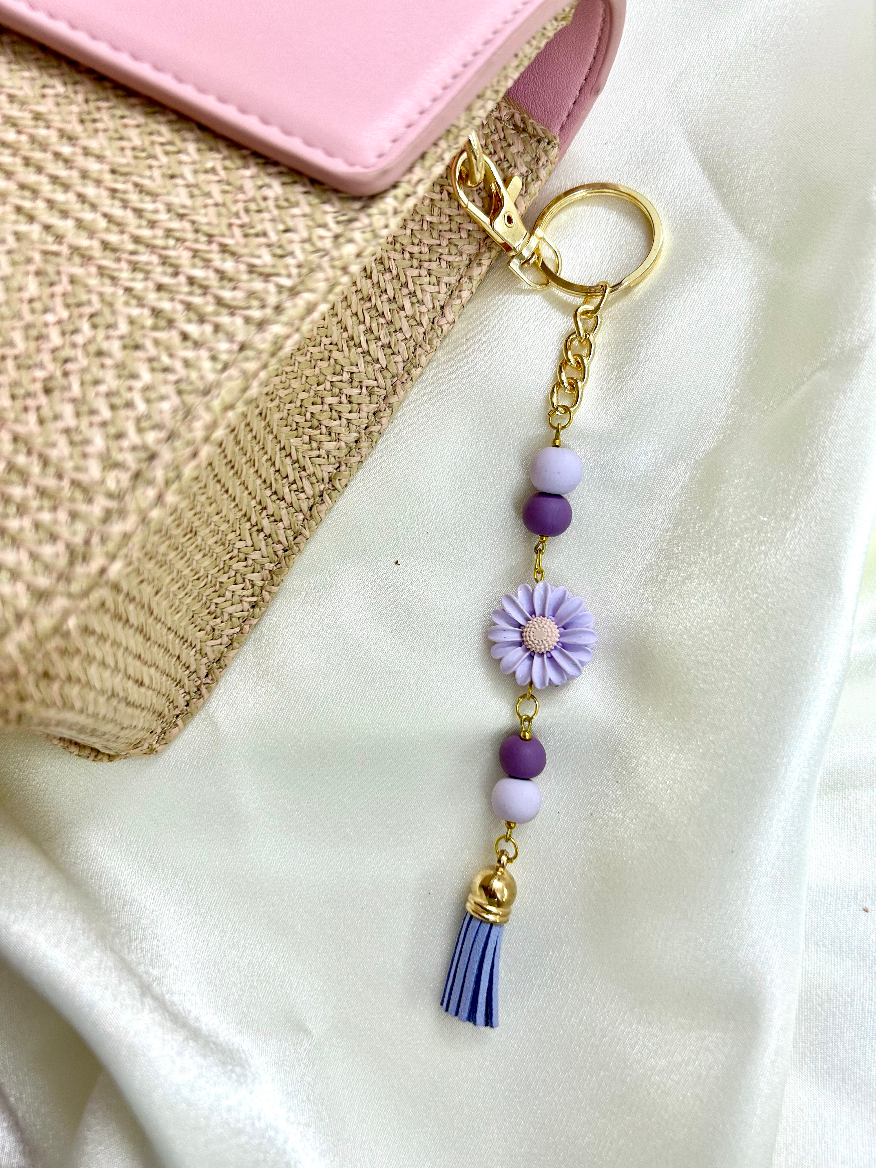 Flower Bag Charm with Tassels 