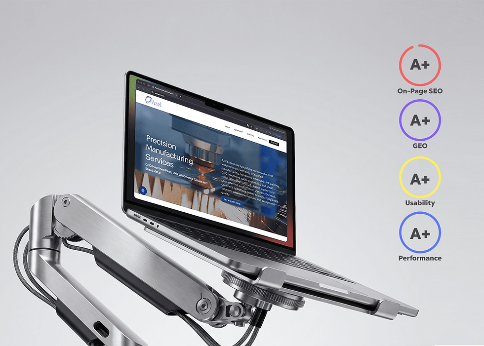 A laptop on a robotic arm platform displaying the new Azel Enterprise page