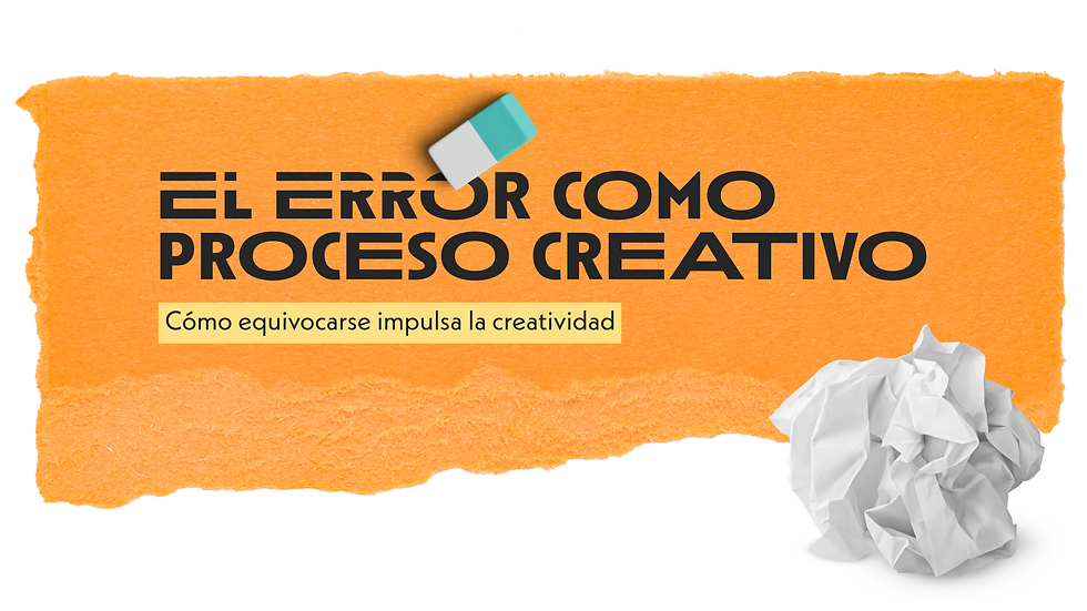 Portada del artículo con el título "el error como proceso creativo", en donde aparece un borrador "corrigiendo" la palabra error, y una bola de papel enseguida.