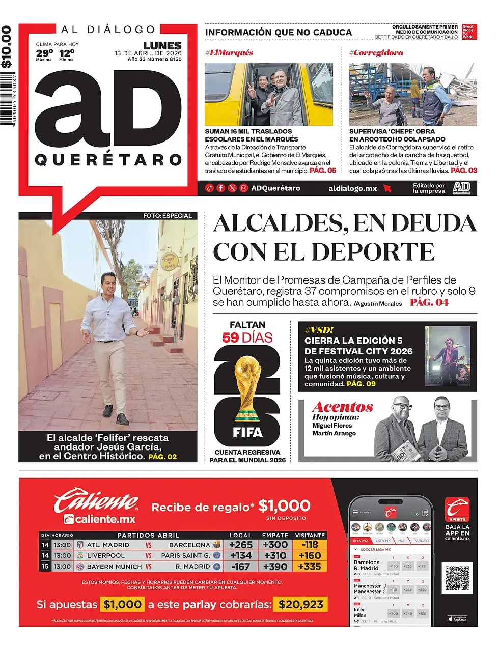 Lunes 13 Abril. AD Querétaro