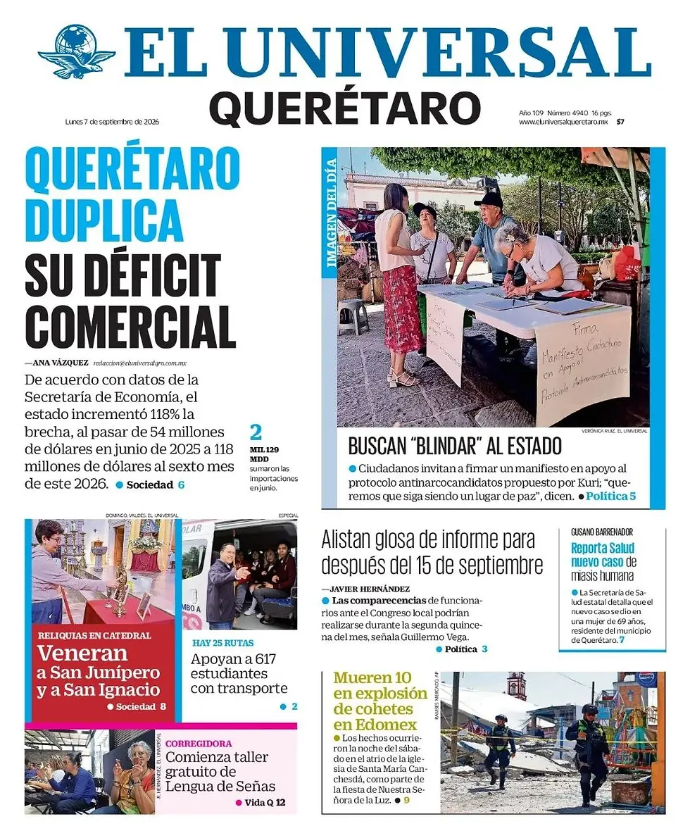 Lunes 7 septiembre. El Universal Querétaro