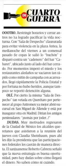 Martes 21 de enero. Cuarto de Guerra