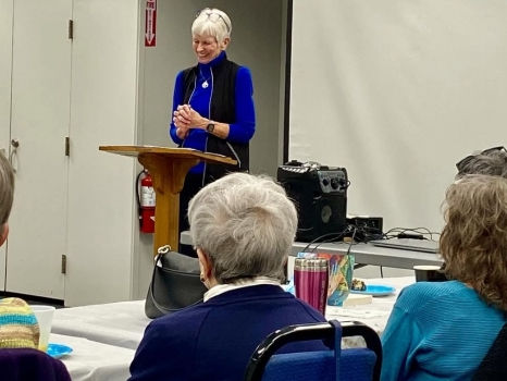 Sandi Richmond, speaking at Sisterhood meeting Jacksonville, FL, April 4, 2025.