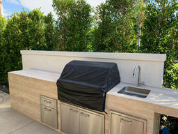 lath and plaster on custom framed BBQ, Palm Springs