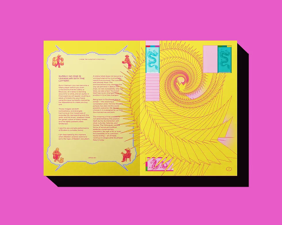 SEAthrough #01 VÉ SỐ, Southeast Asia artbook – spread with work by Hoang-Dan Pham