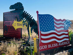 American Flag Dinosaur Sign