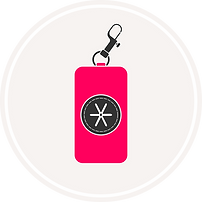 Graphic icon of a dog poop bag holder in pink