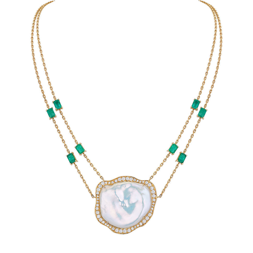 Keshi Pearl with emeralds and white diamonds