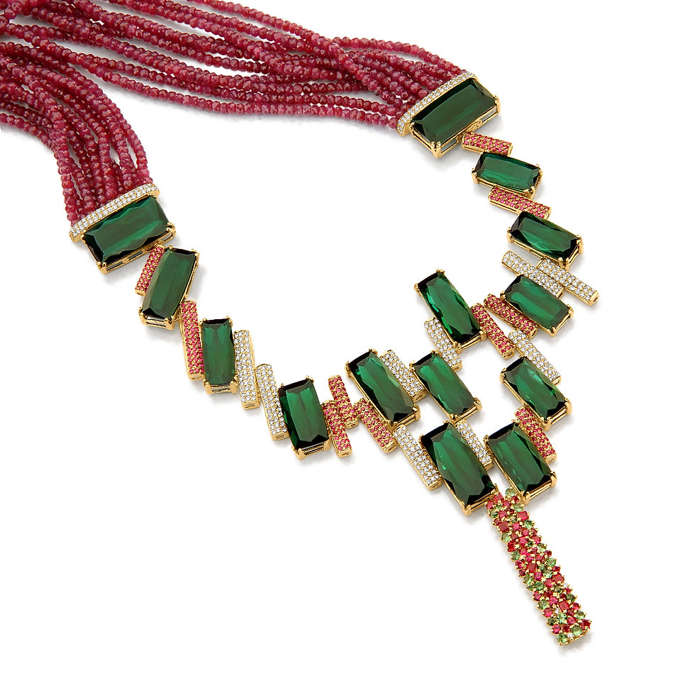 Green tourmalines with rubis and whte diamonds