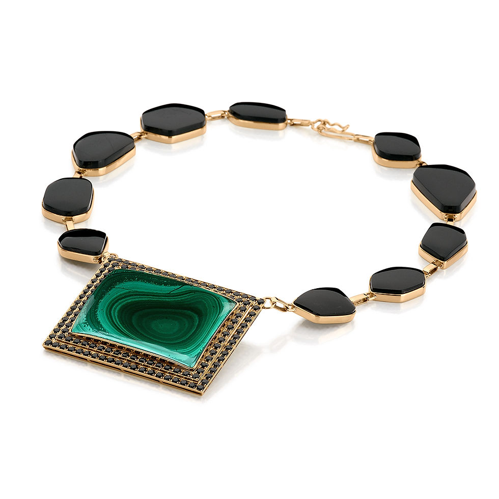 Malachite with onix and black diamonds