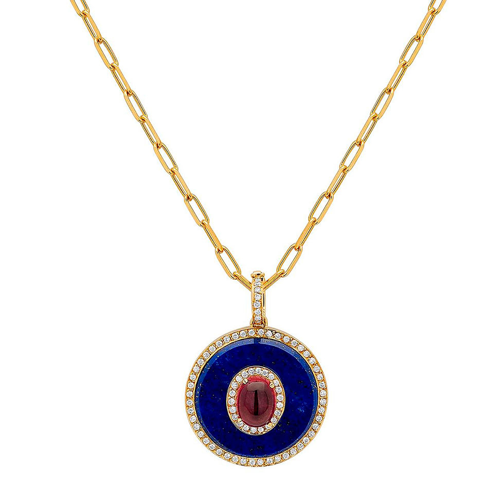 Corrente cartier alongada com pingente de lapis lazuli lapidado; rubilita cabouc