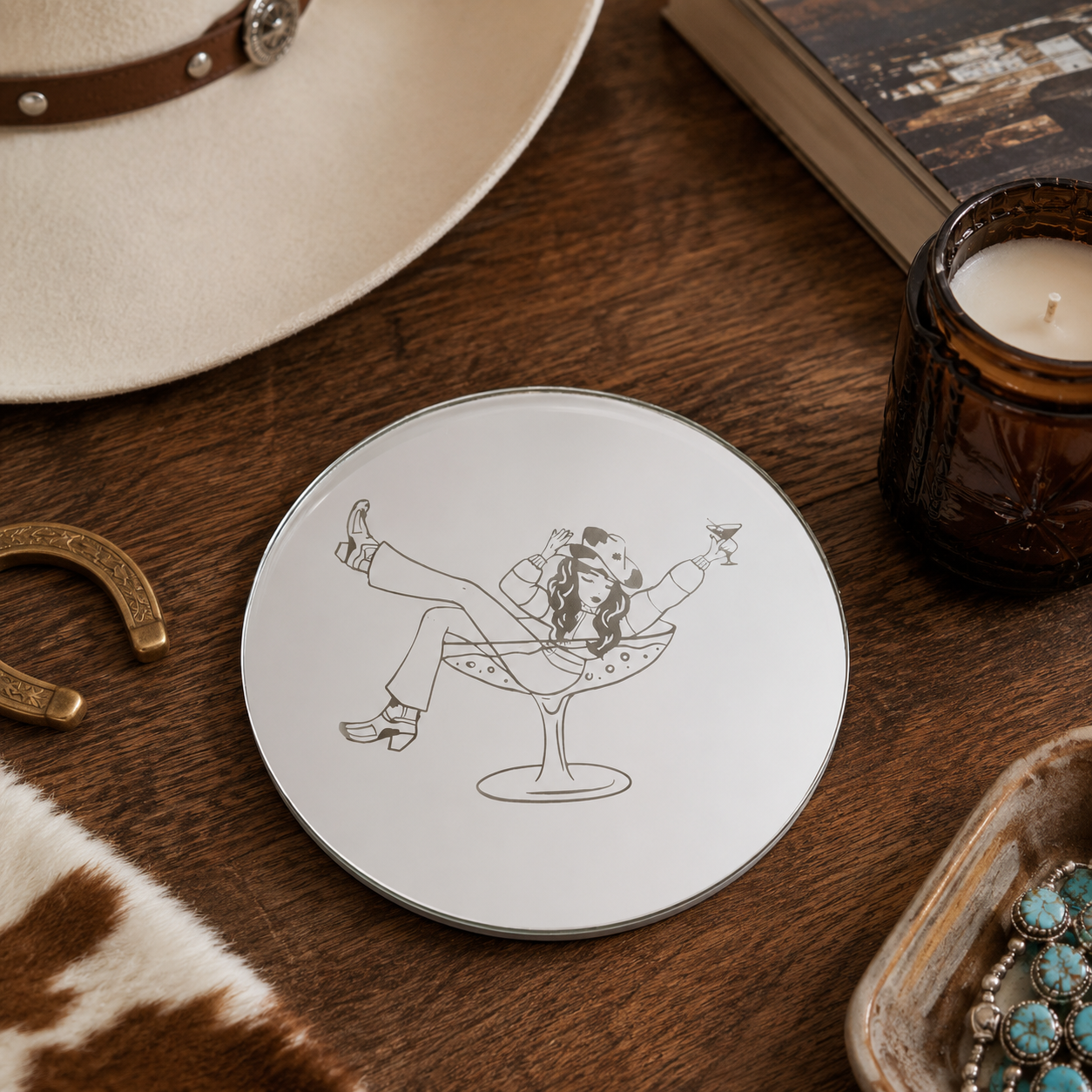 Cowgirl Cocktail Medium Mirror Coaster