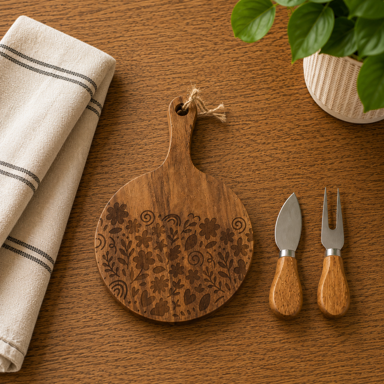Spring Mini Round Cheese Platter with knives