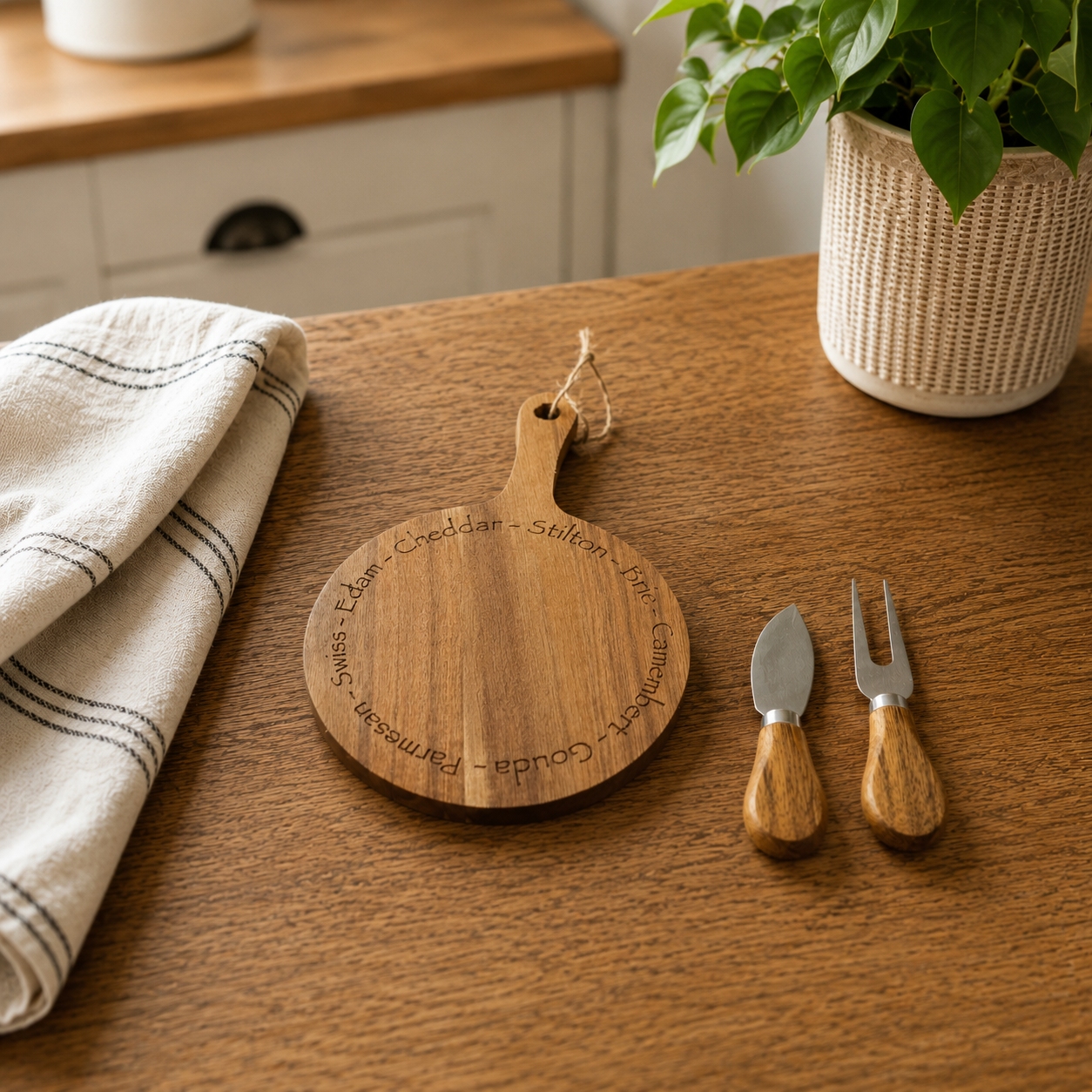 'Cheese Names' Mini Round Cheese Platter with knives
