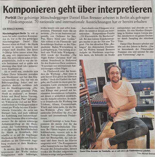 Zeitungsartikel über Daniel Elias Brenner, Rieser Nachrichten