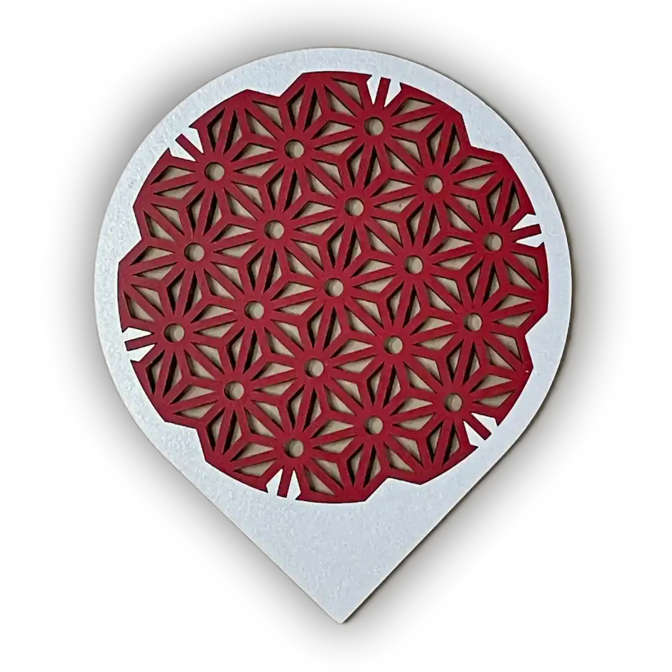 Thumbnail: Asanoha laser cut coaster in silver & red, flat lay