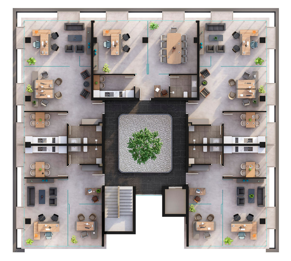 MONO OFİS | 3D KAT PLANI RENDER | PROJE: OZTURAN ARCHITECTS | KONUM: DENİZLİ