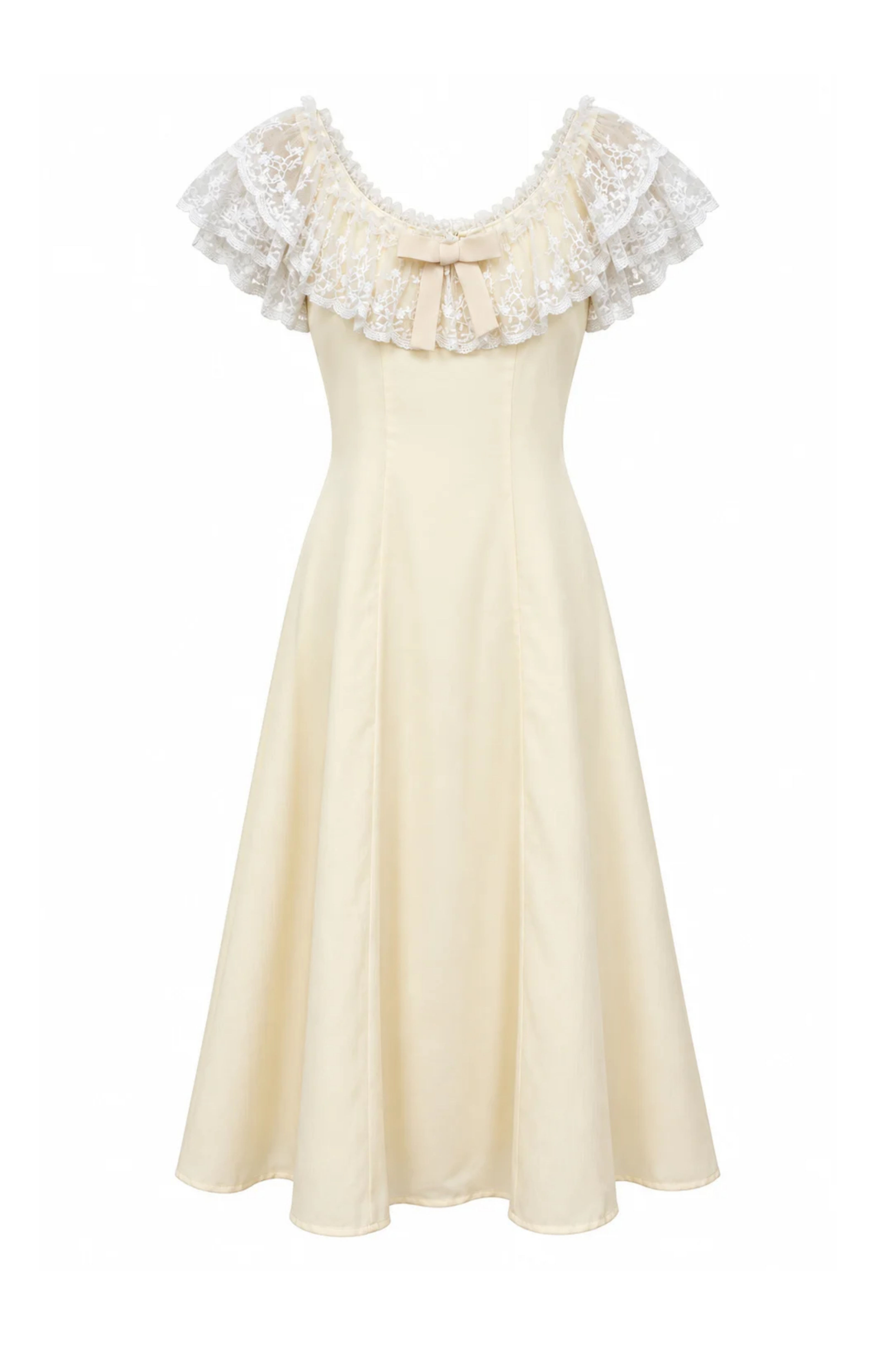 Vanilla Lace Bow Midi Dress