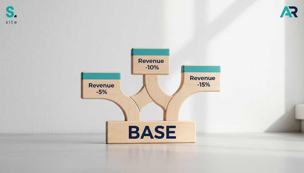 AI scenario planning model connecting business triggers to revenue, margin, cash flow, and management decisions
