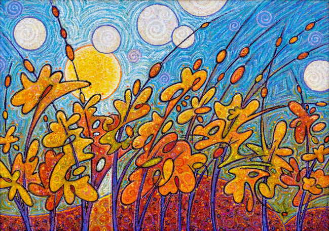 Abstract fall trees and sunny blue sky