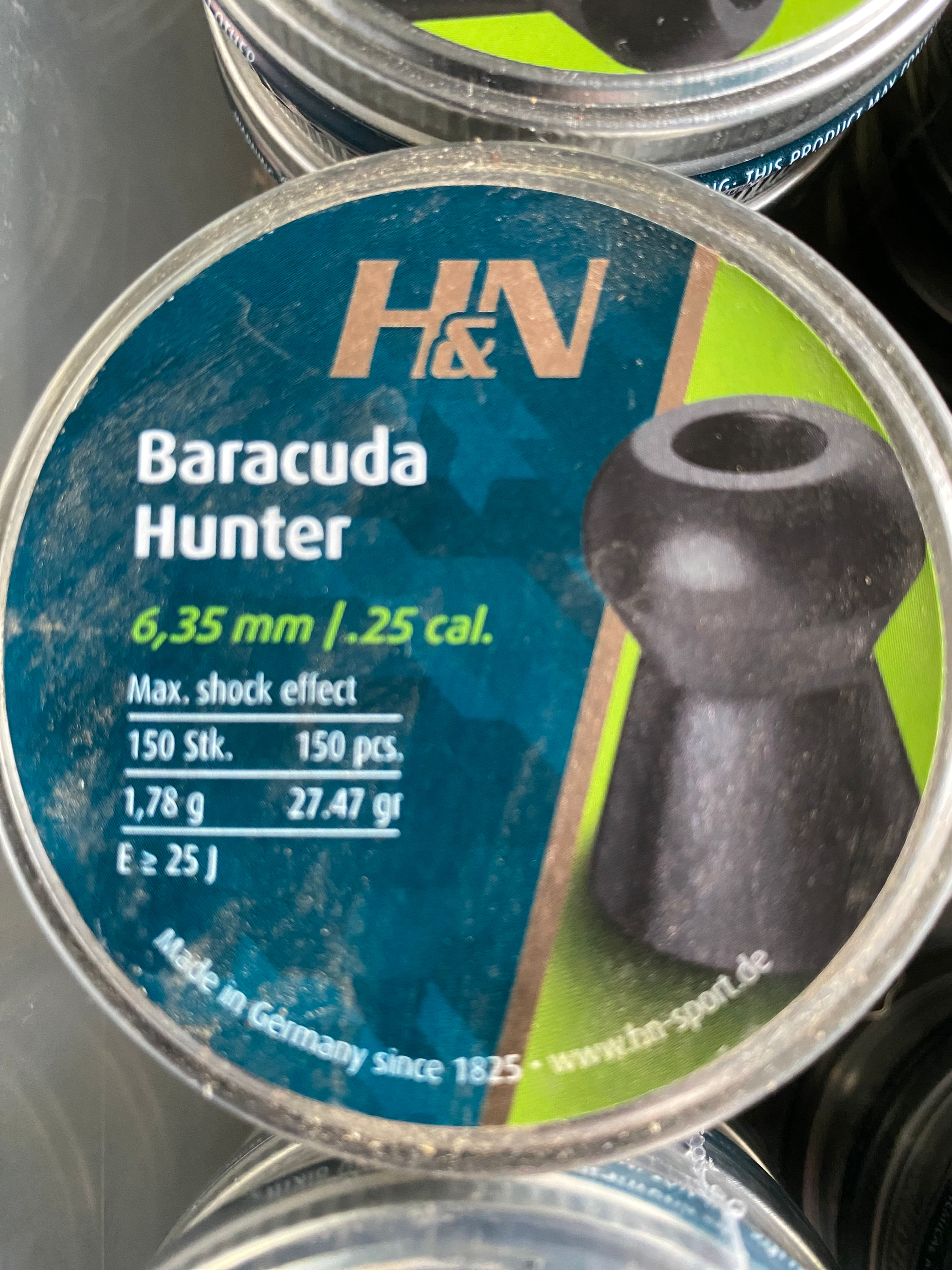 5 tins of 150ct domed hollow point 25cal  pellets