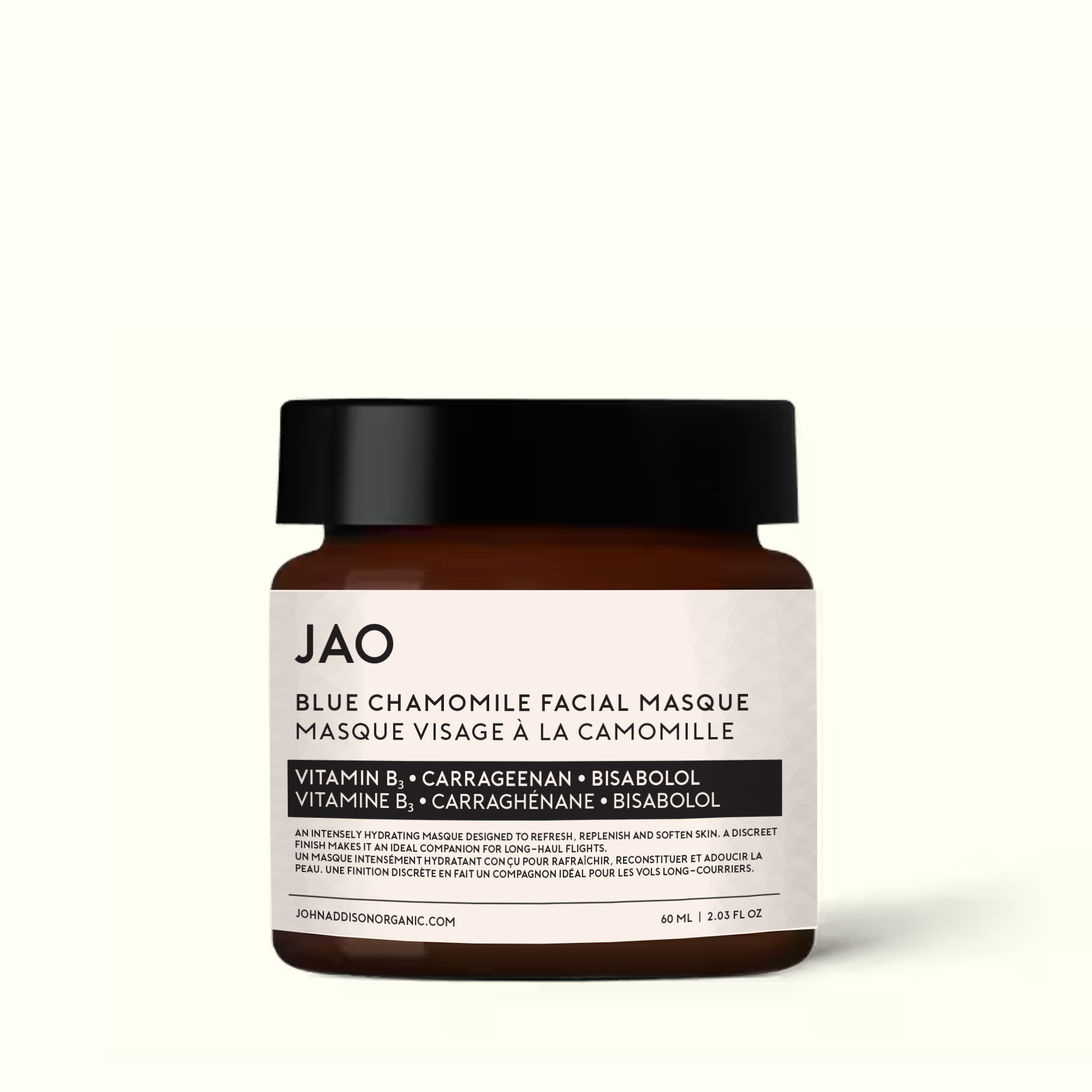 Blue Chamomile Facial Masque, an intensely hydrating masque that refreshes and softens skin, perfect for long-haul flights.