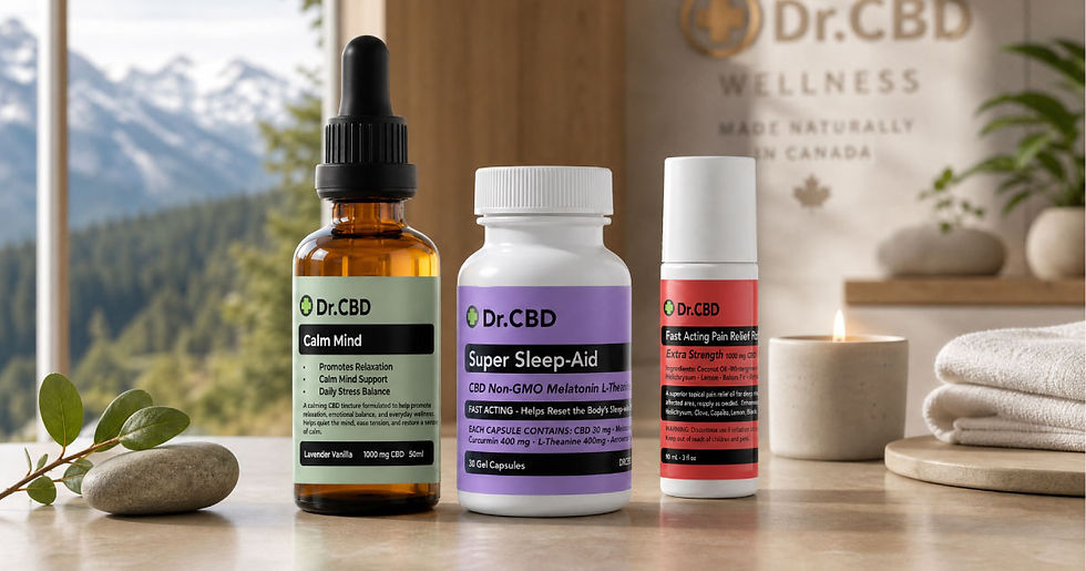 Premium Canadian CBD products including oils, capsules and topicals displayed as part of a CBD buying guide.