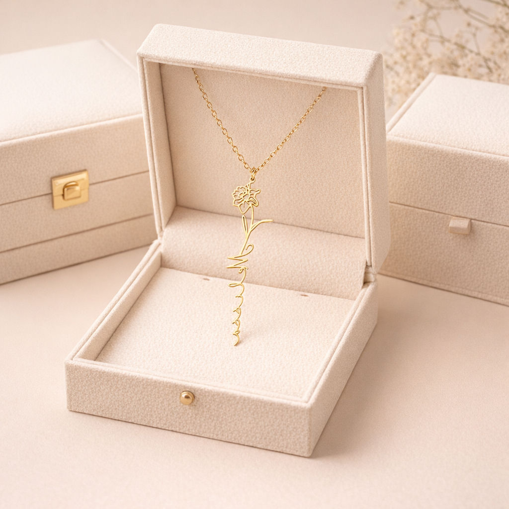 Birth Flower Name Necklace Gold | Script Custom Jewelry