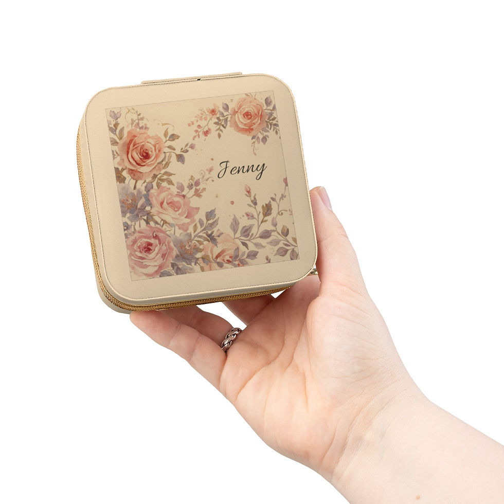 縮圖：Floral Monogram Jewelry Travel Case | Compact Square Organizer Jewelry Box Gold